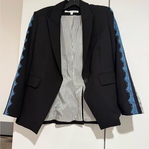 Veronica Beard Black Blazer with Blue Lace Trim